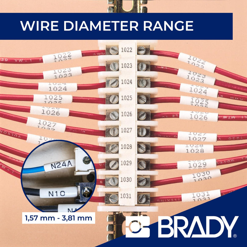 Brady Authentic (M21-187-C-342) PermaSleeve Heat Shrink Tubing for Control and Electrical Panels, Wire Harness, Black on White-For M210, M210-LAB, M211, BMP21-PLUS and BMP21-LAB Printers, .335" W 7' L .335"