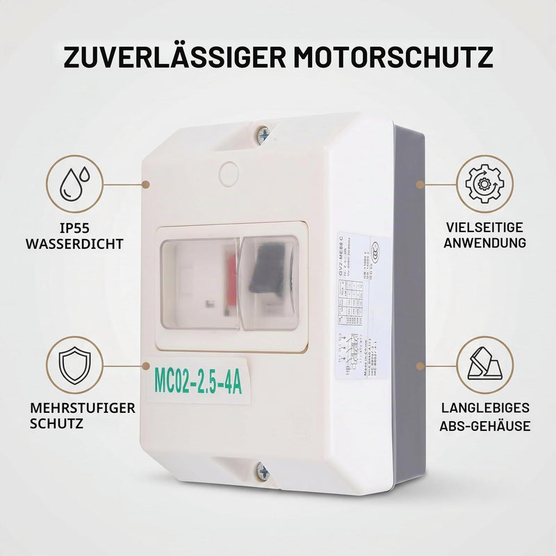 Fafeicy MC02‑2.5‑4A 220V/380V IP55 50/60Hz Motor Circuit Breaker, ABS Electric Waterproof Circuit Breaker, Used as Insulator, to Protect Power Distribution Lines