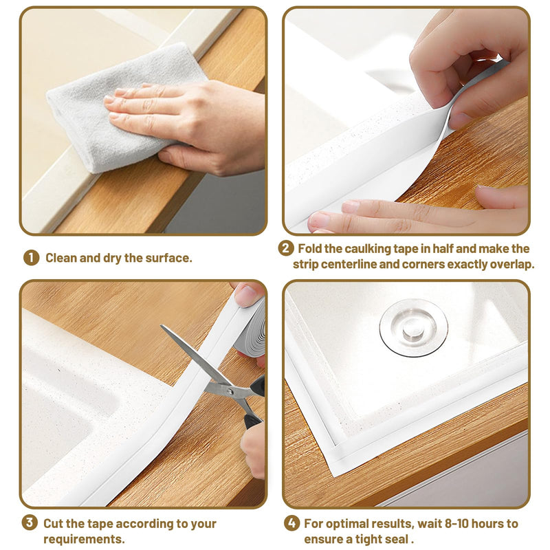 [Australia - AusPower] - White Caulk Tape Waterproof Self Adhesive, 2 Rolls Toilet Caulk Sealant Tape,Bathtub Caulk Sealing Strip Tape for Kitchen,Bathroom Caulking Tape,Floor Wall Edge Protector(1.5" x 10.5Ft) 2PC-White 
