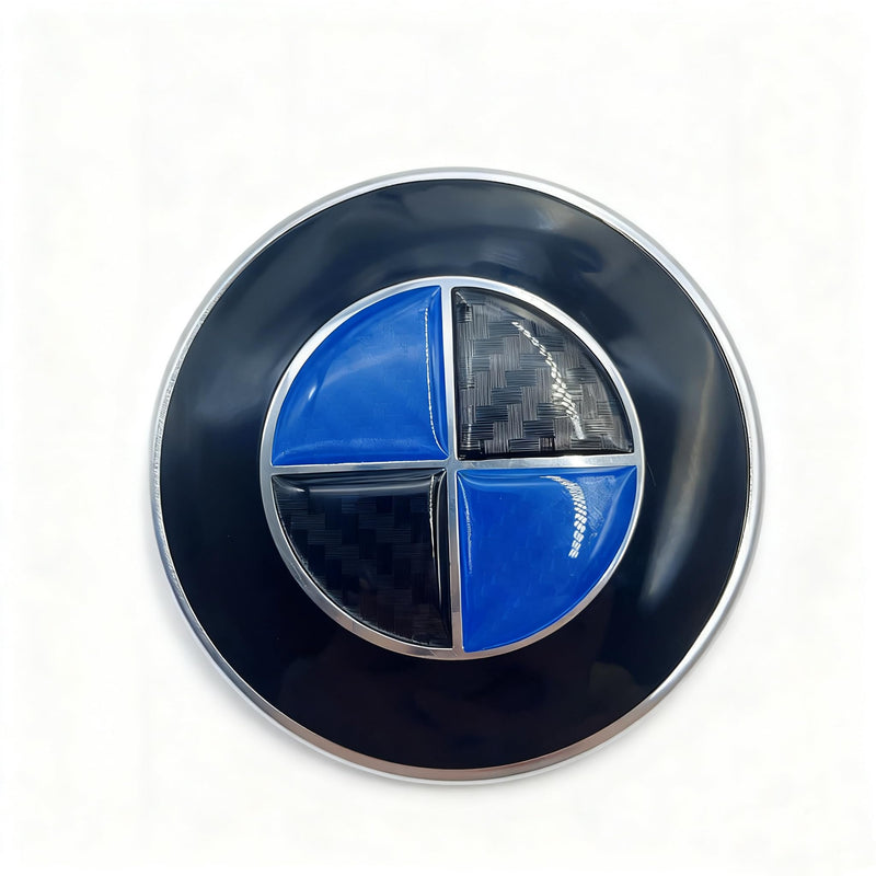 3D Epoxy Resin Sticker, Compatible with BMW Emblem,Blue Black Carbon Fiber Stickers, Two-piece Set with Front and Back Labels