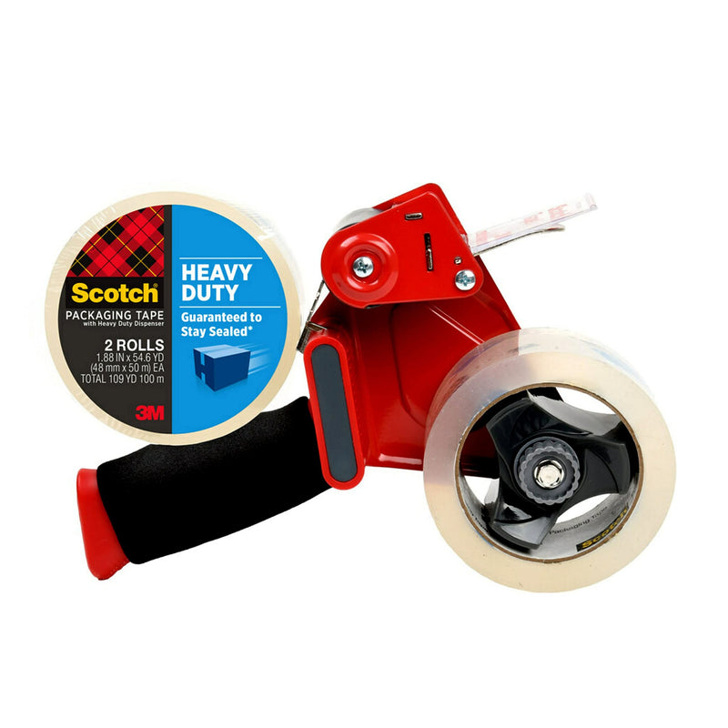 Scotch Heavy Duty Shipping Packing Tape, Clear, Shipping and Packaging Supplies, 1.88 in. x 54.6 yd., 2 Tape Rolls with 1 Heavy Duty Dispenser 2 Rolls