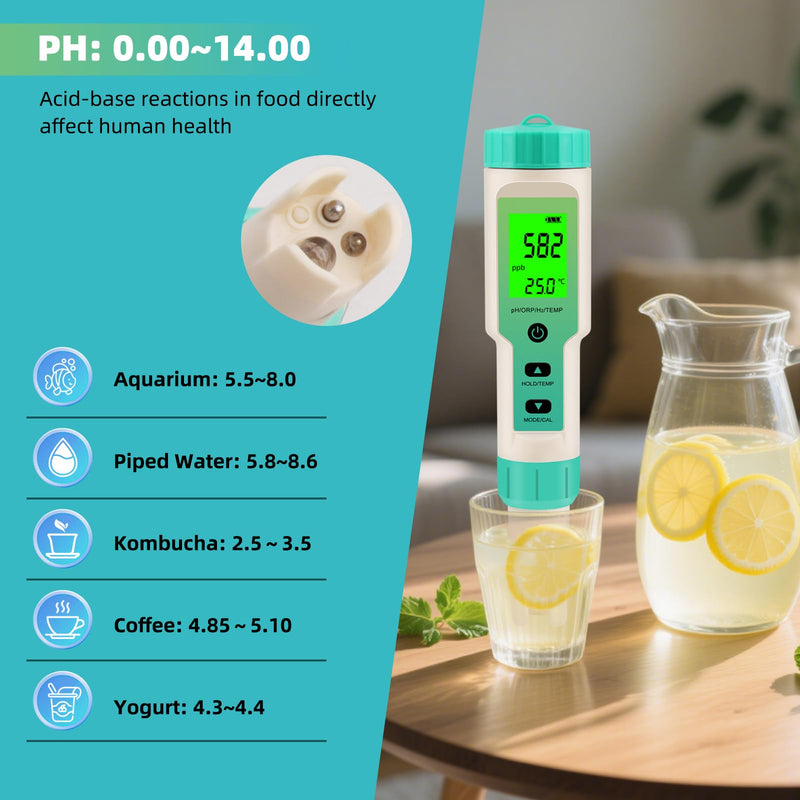 [Australia - AusPower] - Hydrogen Water Tester, 4-in-1 pH H2 ORP Temp Meter, High Accuracy Hydrogen Tester for Water, Portable ORP Meter for Drinking Water, Aquarium, Hydrogen Water Bottle, Home and Lab Use, Pool Green 