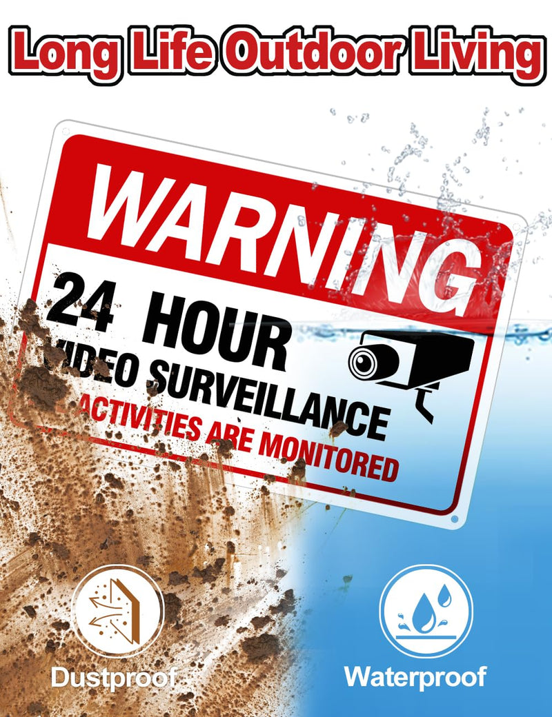 Video Surveillance Sign, 4-Pack 12"x 8" Security Camera Signs, Reflective and Waterproof Material 24 Hour Surveillance Sign For Home/Business sing-02-Red 4 Packs