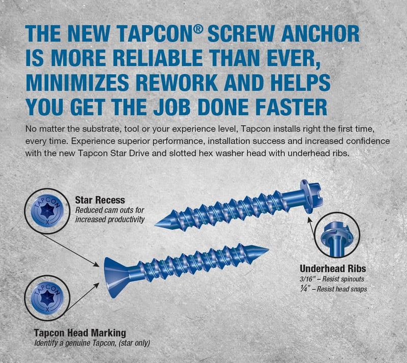 [Australia - AusPower] - Tapcon 3/16" x 2-3/4" Star Torx Head Concrete Anchor Screws 3175407V2 | 100 Pack | Drill Bit Included 