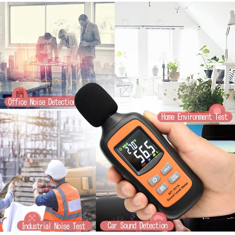 [Australia - AusPower] - Decibel Meter,Digital Sound Level Meter Portable SPL Meter,35dB to 135dB Temperature Function,Noise Meter with A-Weighted [MAX/MIN Fast/Slow Data Hold], Use for Home, Noisy Neighbor, Factory Orange & Black 