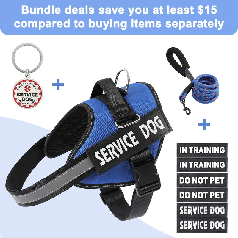 VOOPET Service Dog Vest Harness+ ID Tag and Leash Set+6 Patches,No Pull&Adjustable Reflective Dog Harness for Training,Suitable for Small Medium and Large Dogs. X-Large (Pack of 1) Blue