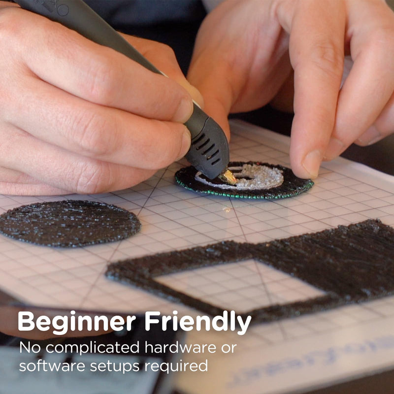 [Australia - AusPower] - 3Doodler Flow 3D Printing Pen for Teens, Adults & Creators! - Black - with Free Refill Filaments + Stencil Book + Getting Started Guide 