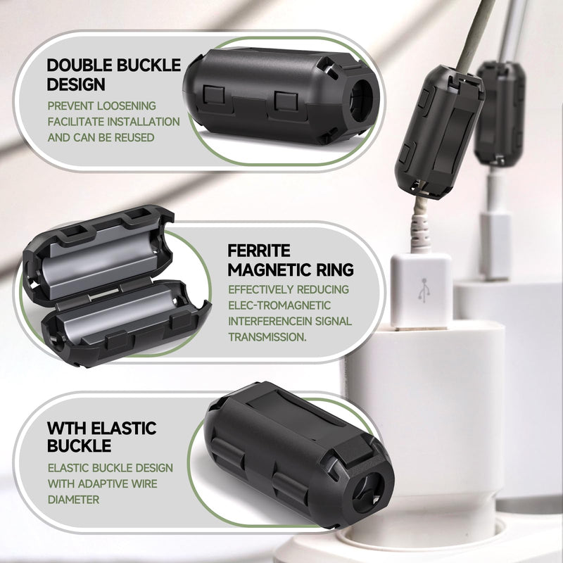 Ferrite Ring Core Black Clip-on Ferrite Core EMI Noise Reducer Cable Clip with 3.5 mm Inner Diameter for USB Cable, Audio and Video Cable Power Cable Pack of 10 3.5MM