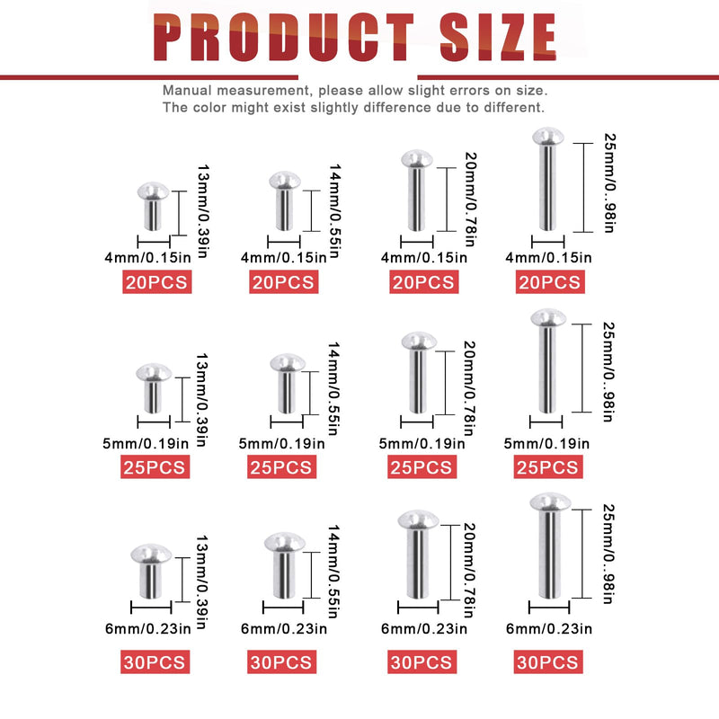 [Australia - AusPower] - Hilitchi 300Pcs M4 M5 M6 Solid Aluminum Head Rivets with Storage Case, Brazier Head Rivets 