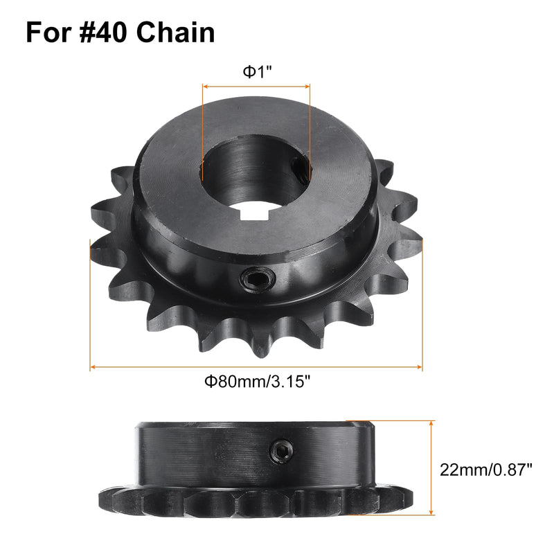 [Australia - AusPower] - uxcell #40 Chain Roller Sprocket B Type, 1" Bore 18 Tooth Single Strand Chain Sprocket, Carbon Steel, Keyway with Set Screws 