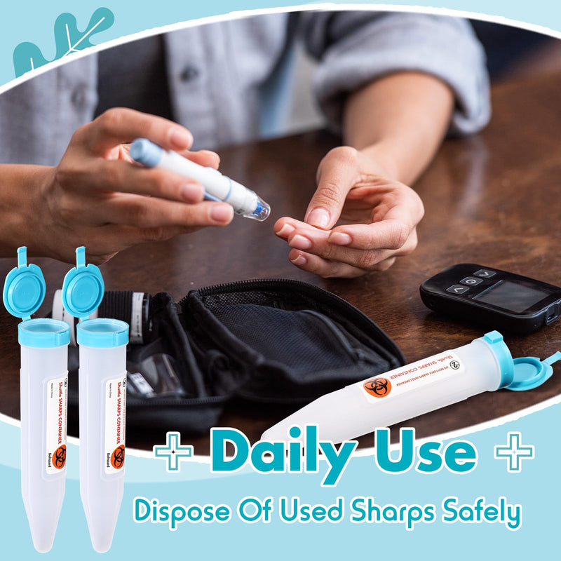 [Australia - AusPower] - 6 Count Single Use Travel Sharps Containers Transportable Small Disposal Sharps Containers with Locking Mechanism for Needles Syringes (Blue) Blue 6 