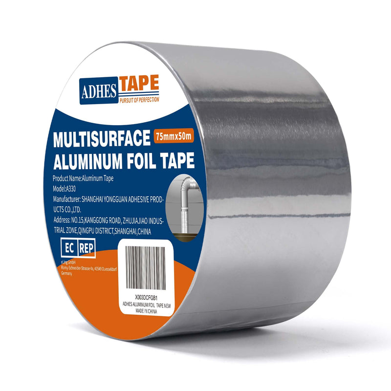 ADHES Premium Aluminum Foil Tape, 3 Inch x 164 Feet (55 Yards), Heat Proof Tape Withstand from 80°C to 100°C, Metal Duct Tape for HVAC, Sealing & Patching, Dryer Vents Pipe 75mm x 50m 1