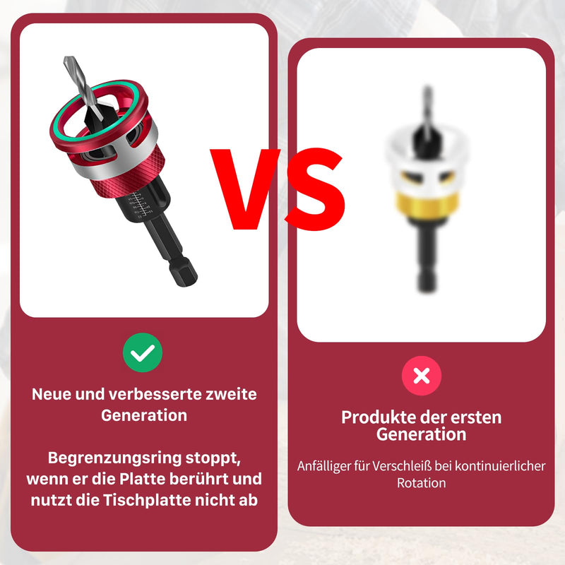 [Australia - AusPower] - 6-Piece Countersink Drill Bit SE, Precise Drills Drill Countersink with 1/4 Inch Hex Shank, Countersink Wood Drill with Depth Stop, Even Drilling 
