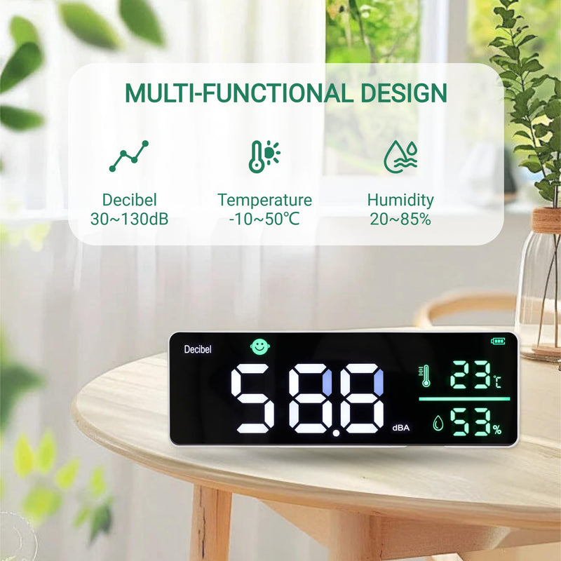 [Australia - AusPower] - Decibel Meter Wall Hanging, 11in Large LED Screen Sound Level Meter, Temperature Humidity Meter with Alarm Icons Indicator for Classroom, Home, Studio, Factory 