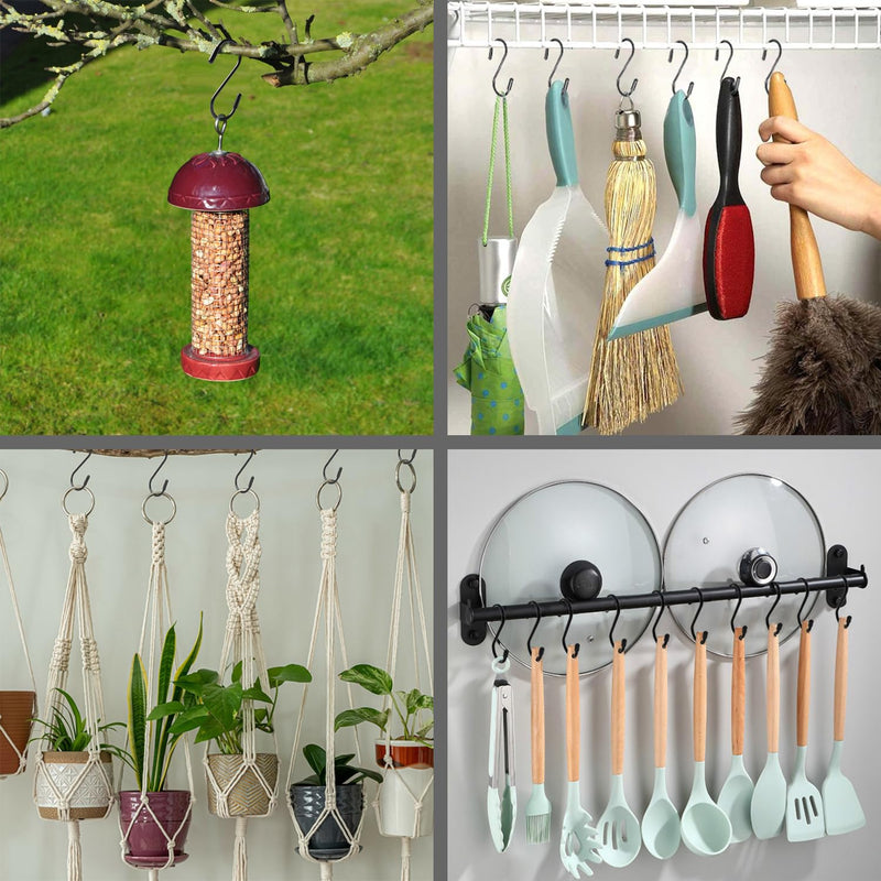 [Australia - AusPower] - 10 Pack 3" Heavy Duty Vinyl Coated S-Hooks for Hanging Plants, Closets, Gardens, Bird Feeders, Clothes, Hats, Bags, Pots (Black) 10 Black 