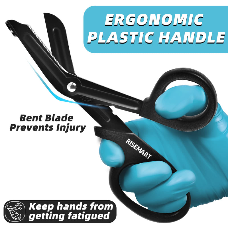 [Australia - AusPower] - Trauma Shears - RISEMART Bandage Scissors for Nurses, 7.5" Fluoride Coated Non-stick Blades Stainless Steel Nursing scissors for Doctor, Nurses, Nursing Students,EMS Black+black 