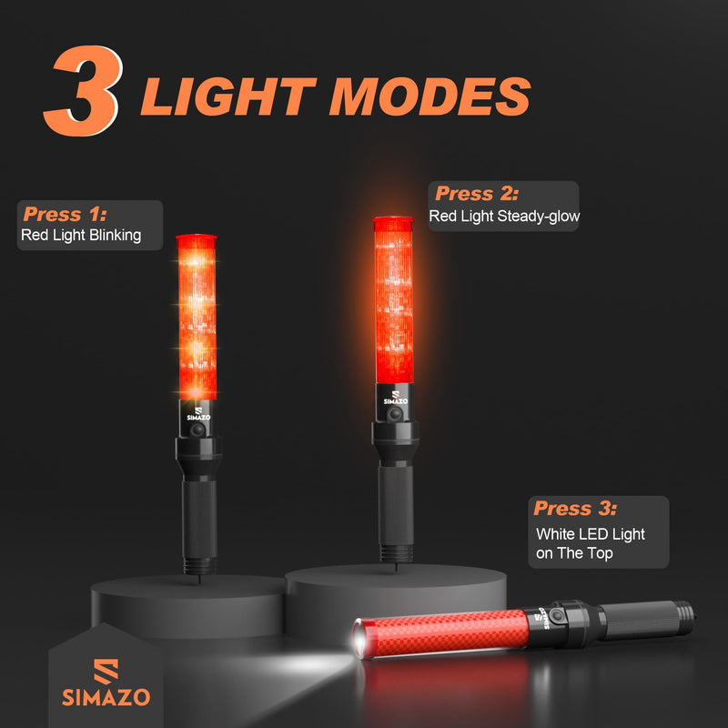 [Australia - AusPower] - 2 Pieces 16 Inch Traffic Wand with White LED on Top, 3 Flashing Modes & 4 Led Lights, Traffic Safety Baton with Wrist Strap for Parking Guides, Car Directing, Air Marshalling 2 