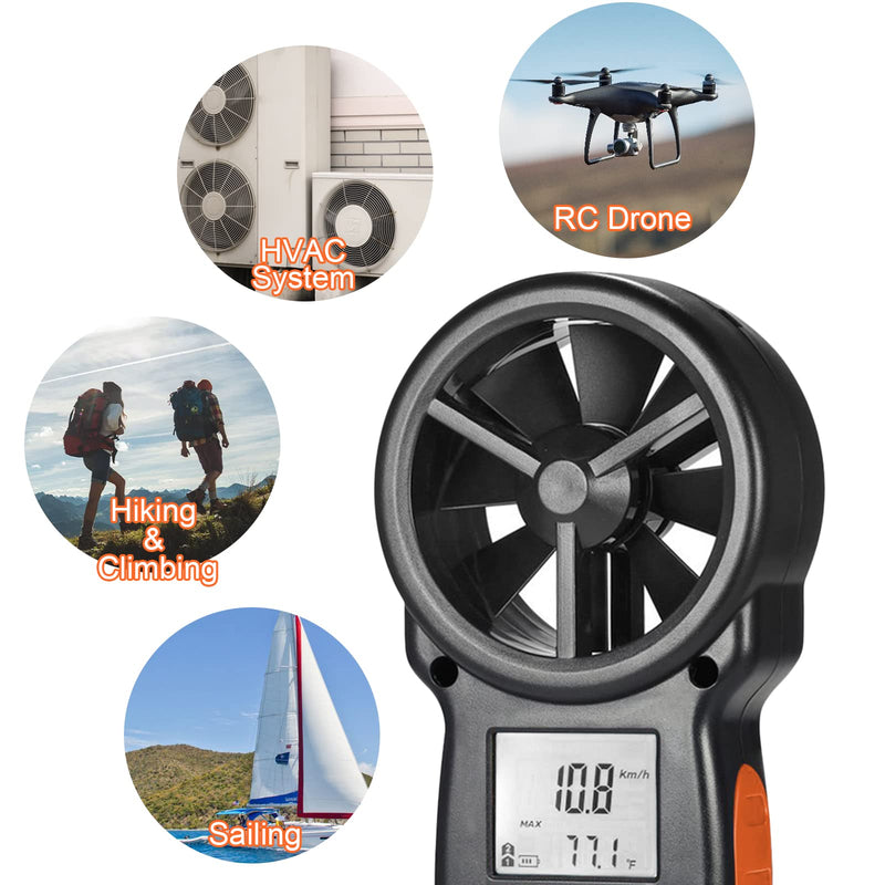 Digital Wind Gauge Wind Meter, Kethvoz Hand Anemometer Sensor with Windchill Indicator Measure Wind Speed Wind Temperature ℃/℉, Wind Speed Meter for Ventilation System/Boat Sailing/Climbing Digital anemometer KE-866B