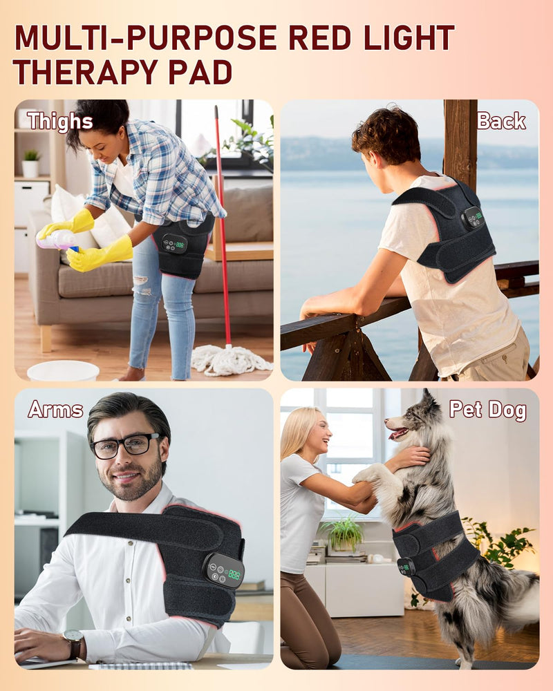 Red Light Therapy for Body Massager Belt with Vibration Massage, Cordless Infrared Light Therapy with 2 Long Wraps, Red Light Therapy Belt Wrap for Back Shoulder (Black) Black