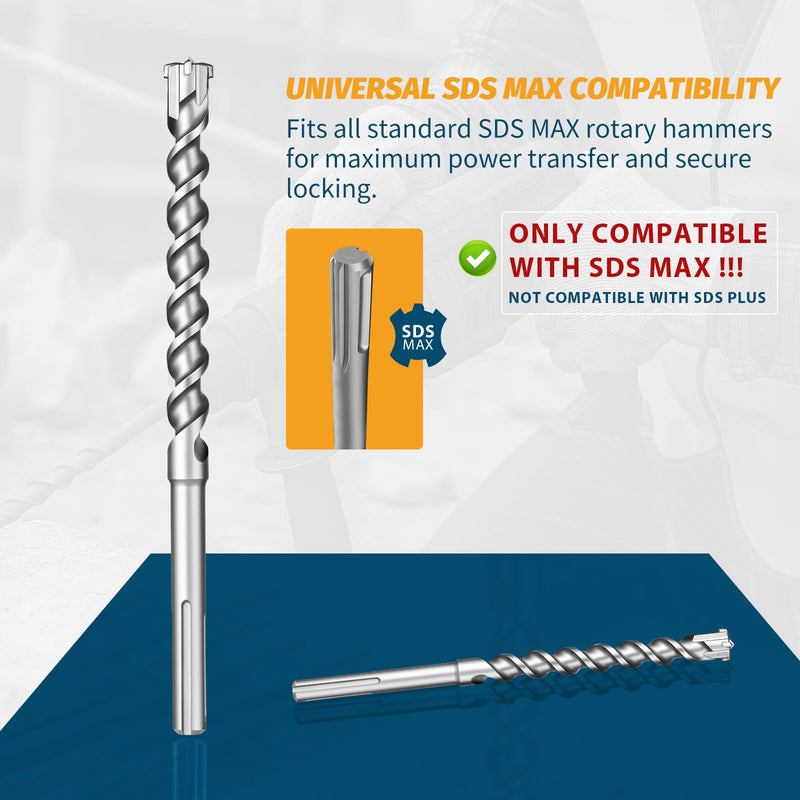 1-1/4" x 13" (340mm) SDS Max Concrete Drill Bit, 4-Cutter Cross-Head Heavy-Duty Masonry Bit with Extended Length Design for Deep Drilling, Upgraded Tempered for Stone & Brick 1-1/4" x 13" (340mm)