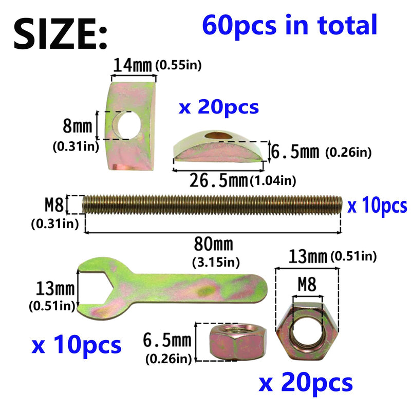 [Australia - AusPower] - Semetall 10 Sets Countertop Connector Bolts,M8×80mm Table Top Fasteners,Joint Connectors Drawbolt Pack,Miter Draw Bolt and Zipbolt for Wide Range of Furniture Panels M8×80mm 