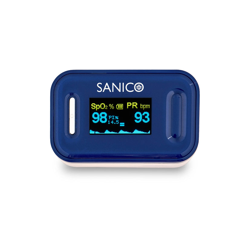 [Australia - AusPower] - SANICO Pulse Oximeter - Digital Heart Rate Monitor, European Brand, Perfusion Index and Blood Oxygen Saturation SpO2 6-Way Adjustable Colour Display - Batteries Included 