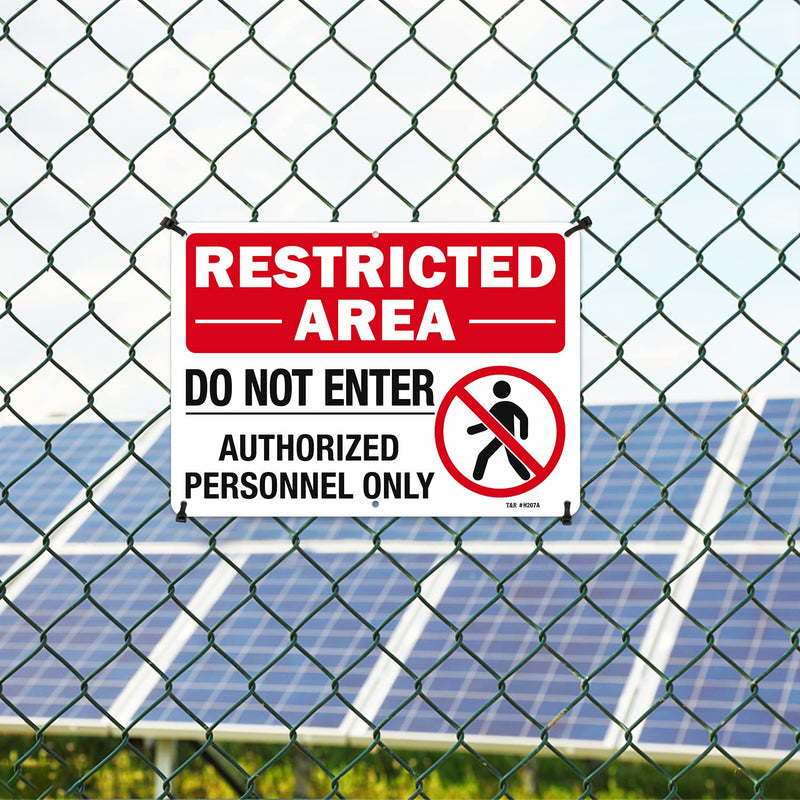[Australia - AusPower] - T&R Large Restricted Area Do Not Enter Authorized Personnel Only Sign,1 Pack,14x10 Inches Rust Free .040 Aluminum,UV Protected, Waterproof, Weatherproof and Fade Resistant,6 Pre-drilled Holes Red - 14" x 10" - 1 Pack 