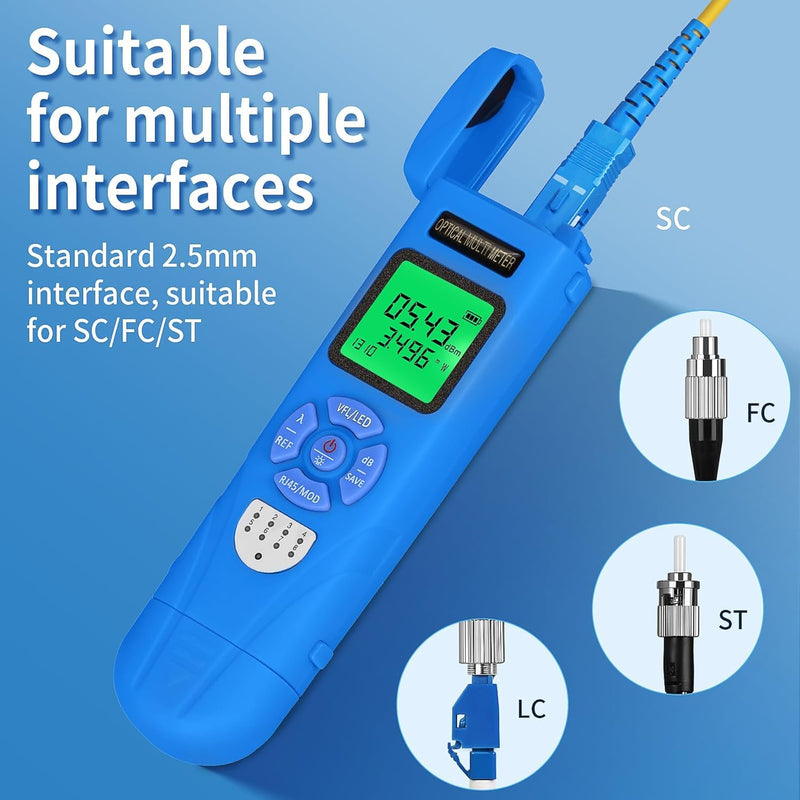 [Australia - AusPower] - Rechargeable Optical Power Meter L-C70-15 mini Optical Power Meter All-in-one Machine, Suitable for SC/FC/ST/LC Interface Four in one Function, Built-in RJ45 Network Testing, with 1 FC-LC Adapter OPM with VFL 15KM 