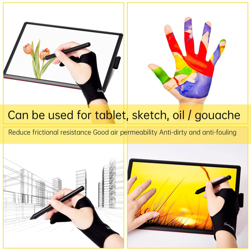 [Australia - AusPower] - Digital Drawing Glove 2 Pack,Artist Glove for Drawing Tablet,ipad,Sketching,Art Glove with Two Finger for Right Hand and Left Hand （Smudge Guard,Small,2.95 x8.18inch S 