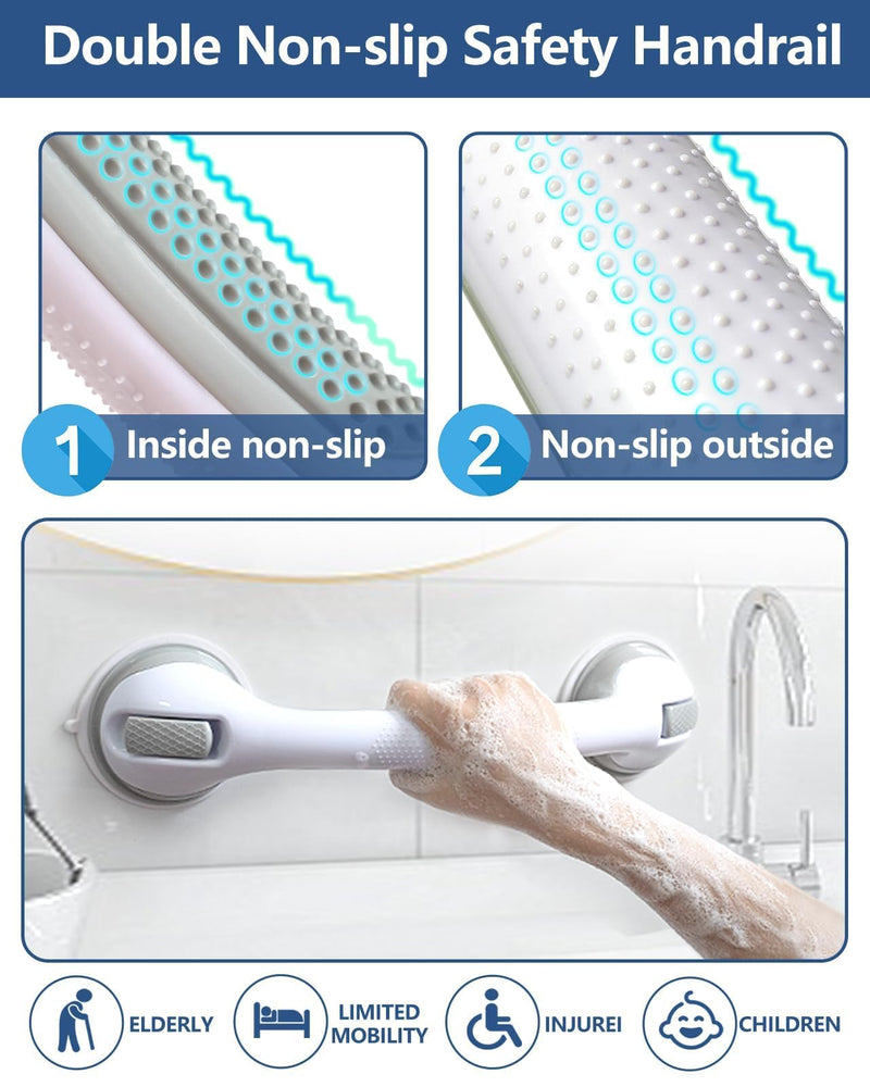 2 Pack 16.14” Grab Bars for Bathtubs and Showers, Shower Handles for Elderly Suction Cup Grab Bars for Shower Wall Heavy Duty, Safety Grab Bar for Seniors Suction Bathroom, No Drilling 2 pack 16.14 inch Gray