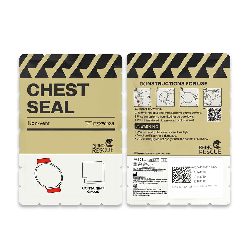 [Australia - AusPower] - RHINO RESCUE Chest Seal Non-Vented, Sterile Emergency Trauma Dressing, IFAK Medical Supplies for Wound Care,Gunshot Wound, Sucking Chest, FSA/HSA Eligible (2 Count) No-Vent 2 
