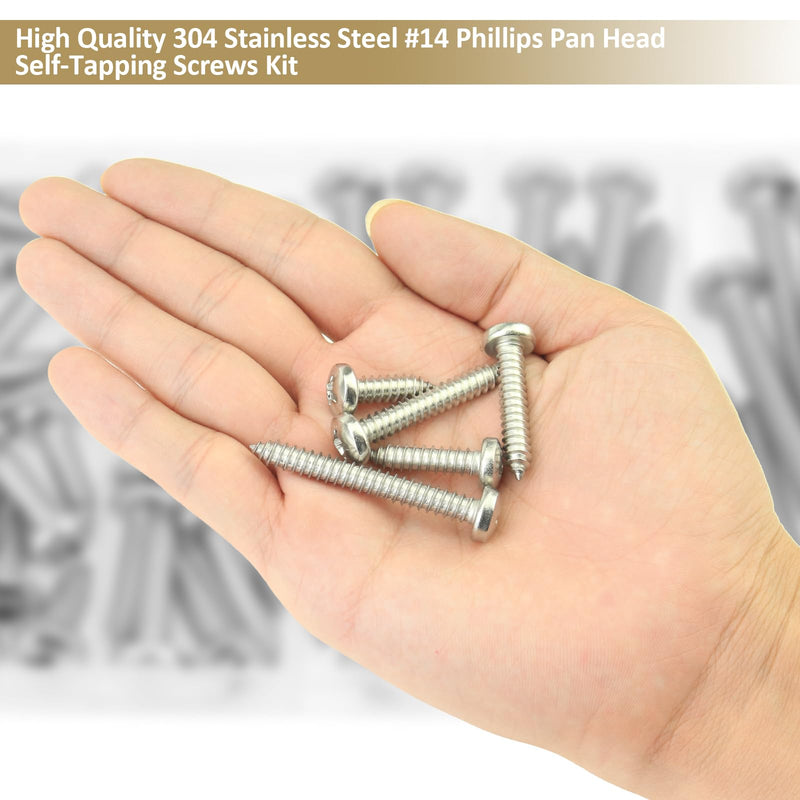 [Australia - AusPower] - 50 Pieces #14 x 3/4" 1" 1-1/4" 1-1/2" 2" Phillips Pan Head Self-Tapping Screws, Wood Screws Assortment Kit, 304 Stainless Steel 