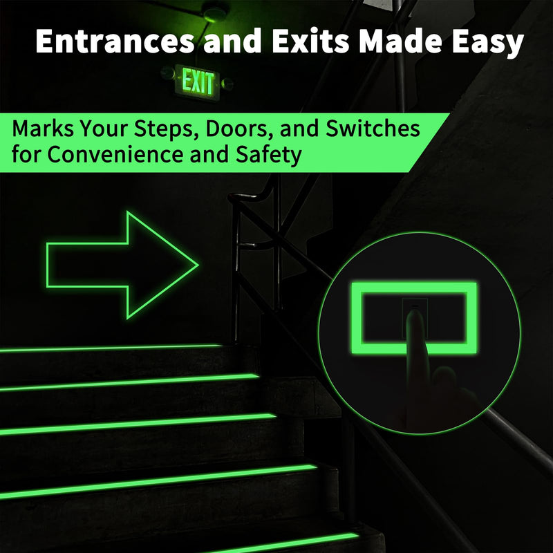 6 Pack Glow in The Dark Tape 33 Ft x 1 inch, Long-Lasting Bright Fluorescent Glow Tape for Christmas Dector, Night Decorations, Safety and Home Marking, Exit Sign, Total 198 Ft 6