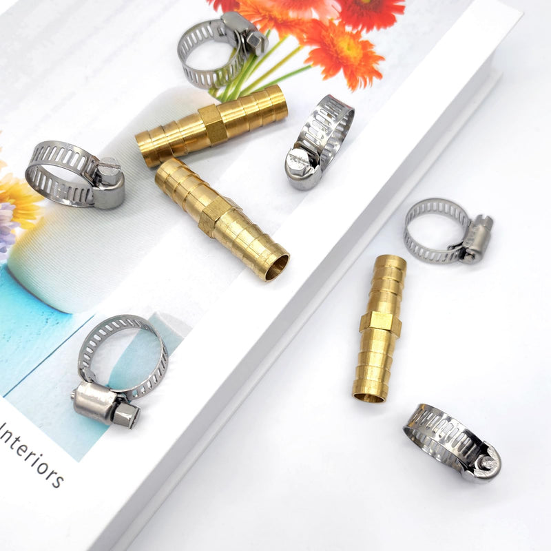 [Australia - AusPower] - 3pcs 3/8"(10mm) Hose Repair Kit Hose Connector Barb Splicer Mender Hose Brass Barb Fitting Watertight Straight Hose Barb Connector with 6pcs Stainless Steel Pipe Clamp for Water/Fuel/Air 