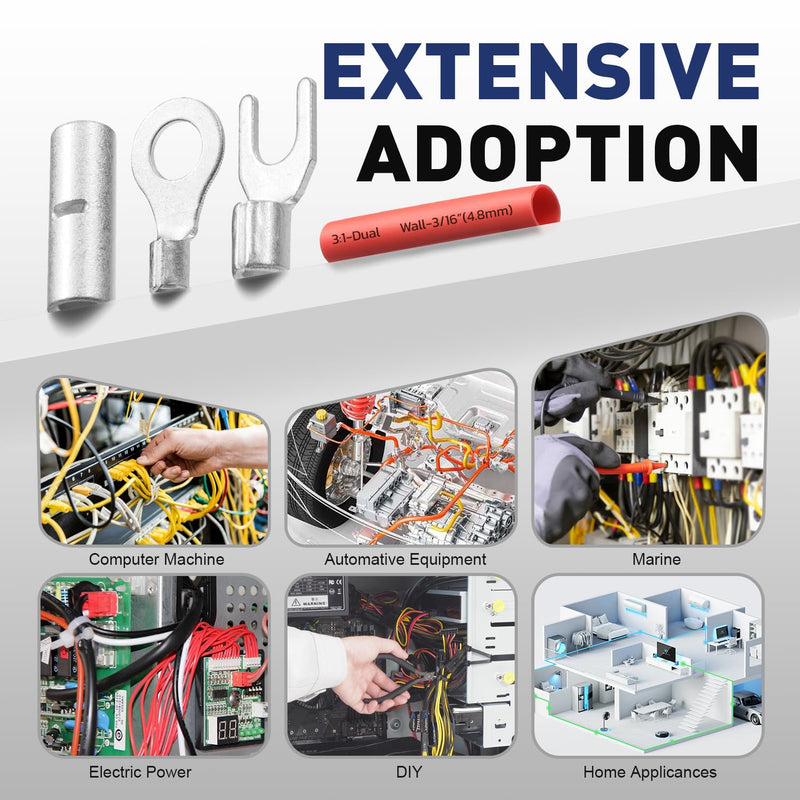 haisstronica Non Insulated Wire Connectors Kit 760 PCS - AWG 26-10 Tinned Copper Electrical Crimp Terminals with 3:1 Heat Shrink Tubing for Automotive, Marine, Industrial Wiring