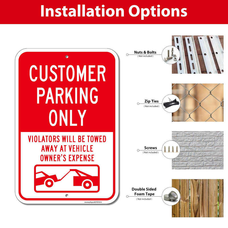 2PC Customer Parking Sign, 18"x12" Customer Parking Only Sign for Business, Violators Will Be Towed Signs, Engineer Grade Reflective Aluminum, Rust Free, Fade Resistant, UV Protected, Easy Mounting