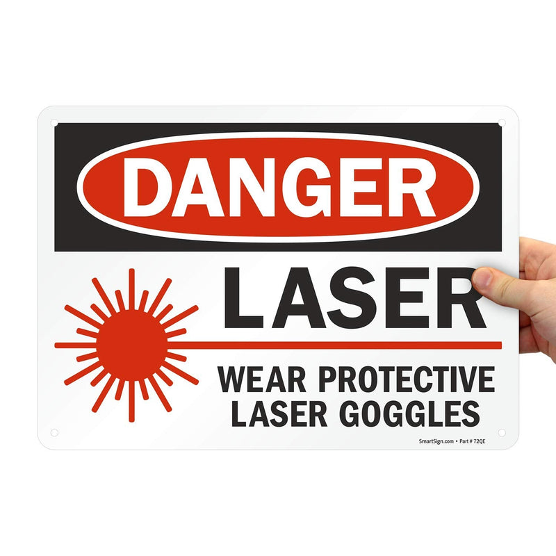 SmartSign - U9-1546-NP_10x14 "Danger - Laser, Wear Protective Laser Goggles" Sign | 10" x 14" Plastic Black/Red on White