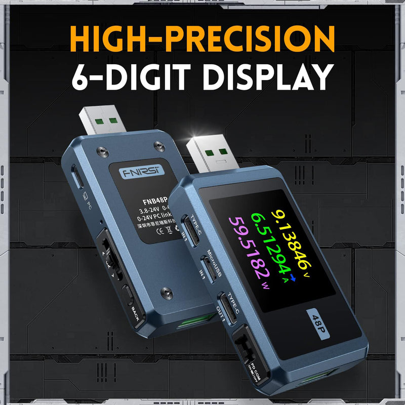 [Australia - AusPower] - FNIRSI USB Tester 4-24V 6.5A LCD USB A&C Voltage Current Power Display Multimeter with App Software, Fast Charge Detection Trigger, PD2.0/PD3.0,QC2.0/QC3.0, CNC Metal Shell 