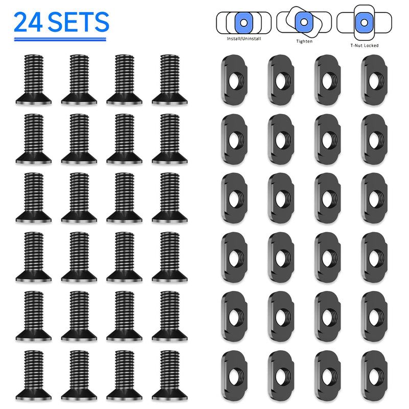 [Australia - AusPower] - 24 PCS Mlok Screws and Nuts Replacement Sets, M-Lok Rail Mount Screws & T-Nuts Accessories with Allen Wrench 