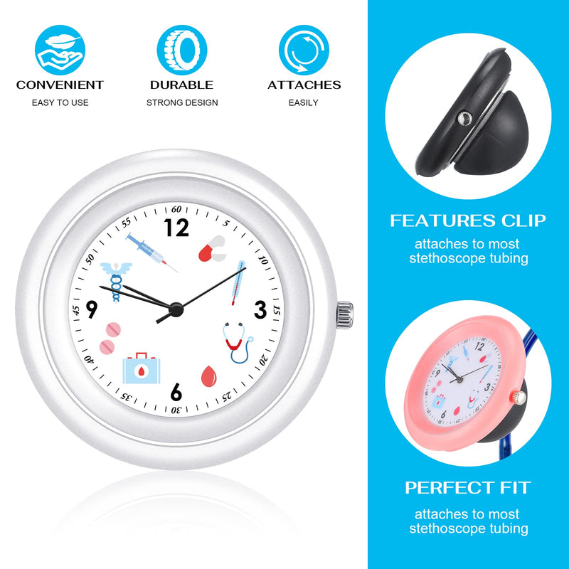 [Australia - AusPower] - Janmercy 4 Pcs Stethoscope Watch with Medical Symbols for Doctor Clinic Staff Tunic Nurses stethoscope clock Watches Clip on Watch Lightweight Frame nursing stethoscope accessories 