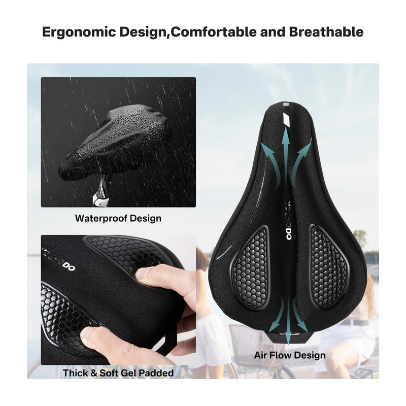 [Australia - AusPower] - YOUNGDO Bike Seat Cushion with Waterproof Cover, Gel Bicycle Seats Pad for Narrow Saddle, Shock Absorbing, Fit for Peloton, BMX, MTB & Road Black M-7.4"W×11.2"L/19cm×28.5cm 