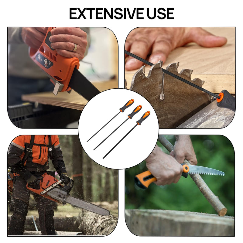 [Australia - AusPower] - Pack of 3 File for Chainsaw, Horse Round File 4 mm with Handle, Chainsaw Files, Available in 3 Sizes of 4.0 mm, 4.8 mm, 5.5 mm, Horse File Suitable for Chainsaw Sharpening 