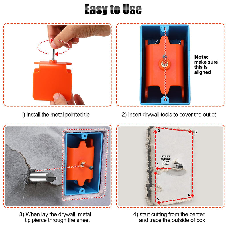 Dreyoo 12 Pack Drywall Outlet Marker with Metal Tip, No Measuring Needed Electrical Box Locator Tool, Blind Mark Drywall Cutout Tool for Single Gang Outlet Boxes, Wire Protection (Orange) Orange
