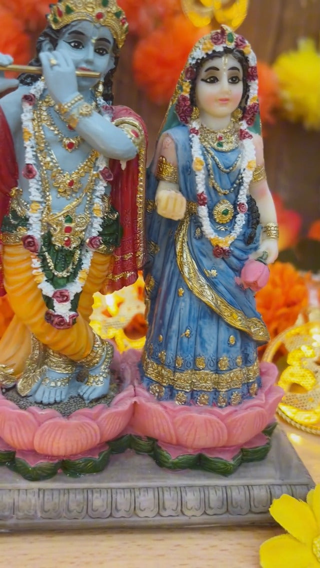 alikiki Hindu God Radha Krishna Statue - 5.7" H Radha Krishna Statue Murti Idol Figurine for Indian Couple Pooja Murti Item Altar Shrine Meditation Yoga Spiritual Decor Puja Item