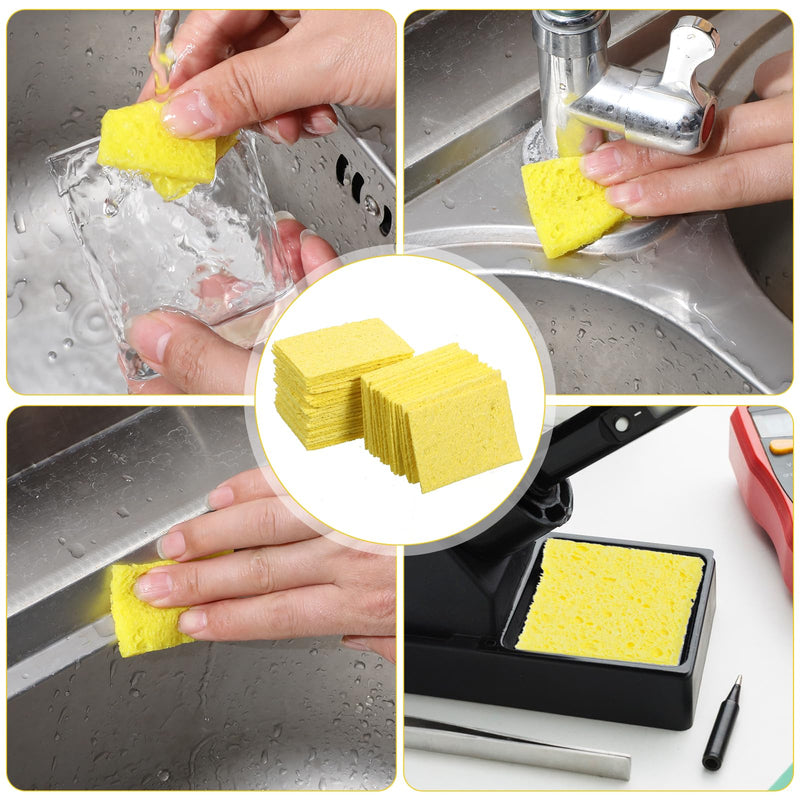 Pack of 60 Soldering Sponges, 2 x 1.4 Inch Soldering Tip Cleaner Replacement Soldering Iron Cleaning Sponges High Temperature Resistant Welding Soldering Iron Cleaning Pads Soldering Accessories for Workbenches and Workshops