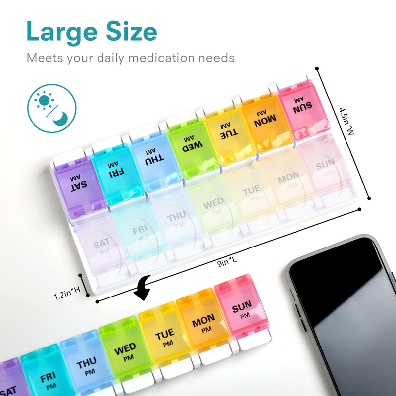 [Australia - AusPower] - Sukuos AM PM Weekly 7 Day Pill Organizer 2 Times A Day, Large Daily Pill Box with Easy Push Button Design, Detachable Pill Case for Medicine/Vitamin/Fish Oil/Supplements (Rainbow) Rainbow & Rainbow 