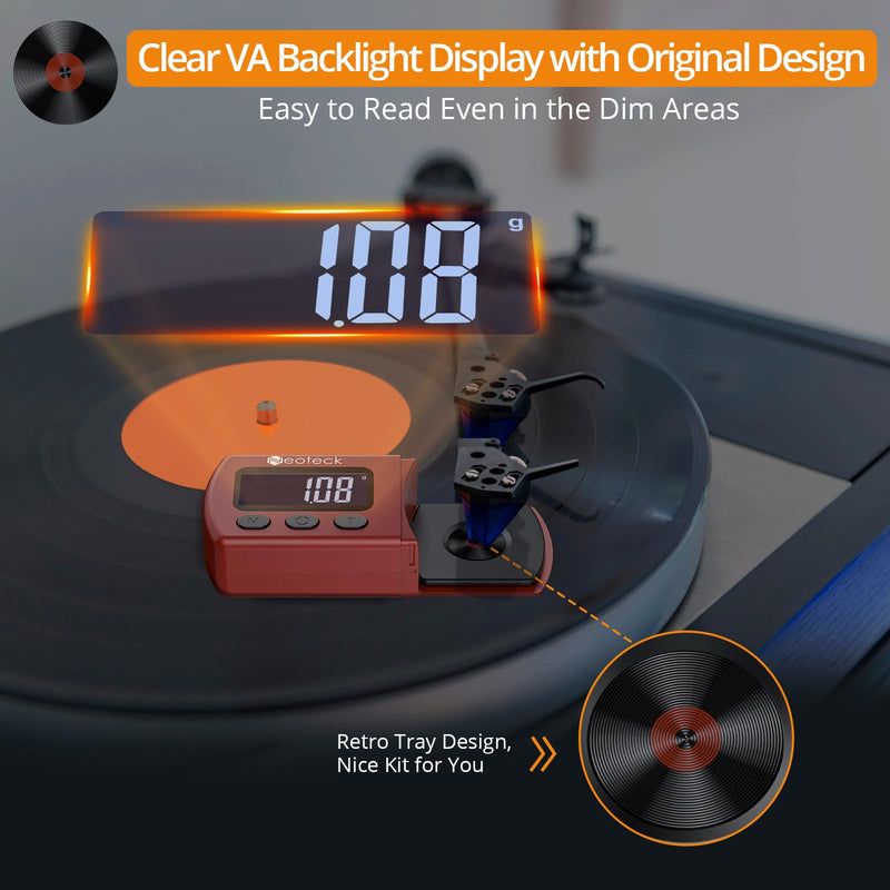 [Australia - AusPower] - Neoteck Digital Turntable Stylus Force Scale Gauge 0.01g/5.00g Black LCD Backlight for Tonearm Phono Cartridge-Red 