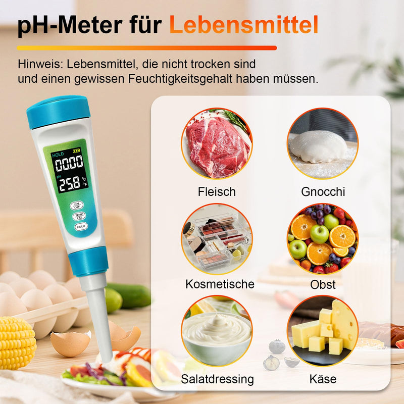 [Australia - AusPower] - RUIZHI PH Meter for Food & Cosmetics - PH Value Meter for Semi-Solid Substances (Meat, Dough, Cheese, Fruit/Vegetables) with Automatic Temperature Compensation, ℃/℉ Display & LCD Background Bele 