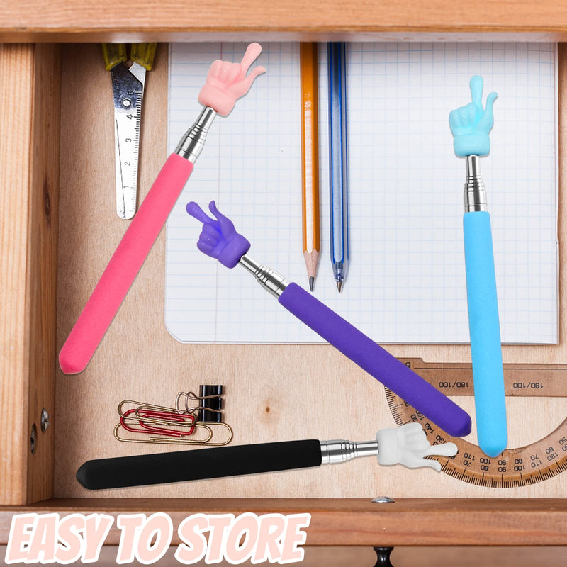 [Australia - AusPower] - 4Pcs Telescopic Teachers Pointer, Mini Extendable Hand Pointer Finger Pointer Stick, Retractable Classroom Pointer for Elementary School Kindergarten Teacher Supplies (Black Pink Blue Purple) 