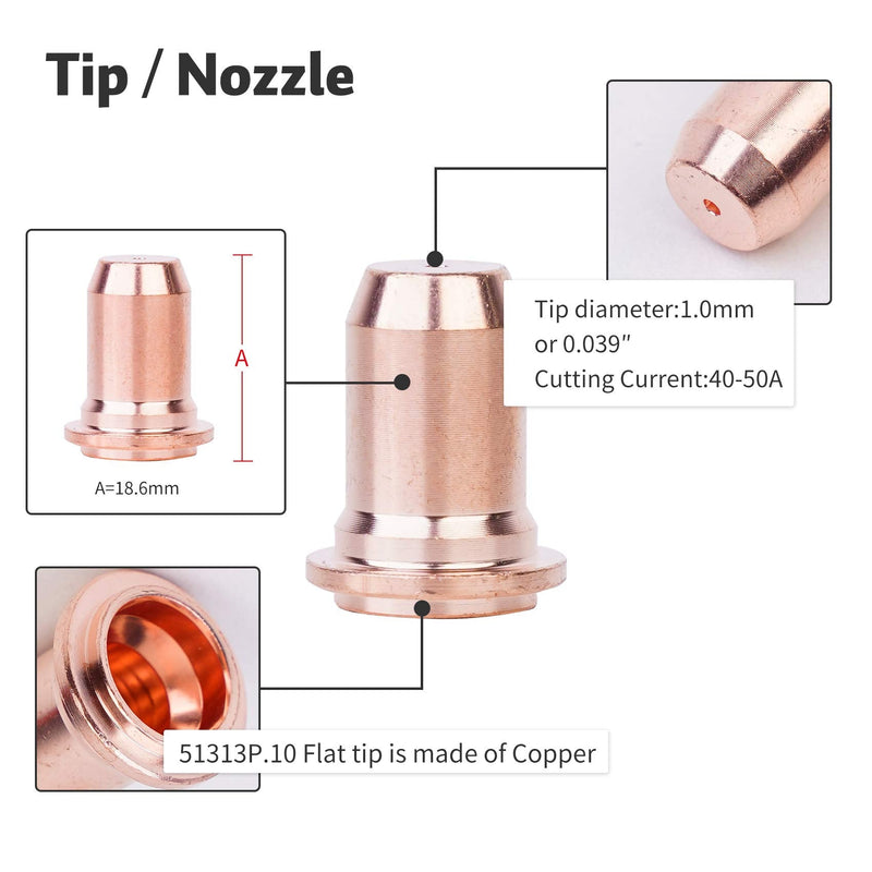 45pcs IPT-60 PT-60 IPT-40 PT40 Plasma Cutting Torch Tip Nozzle 1.0mm 0.039'' & Electrode Shield Cap Stand Off 45Pcs